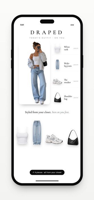 Inside Draped AI: today's outfit, styled from pieces already in the user's closet