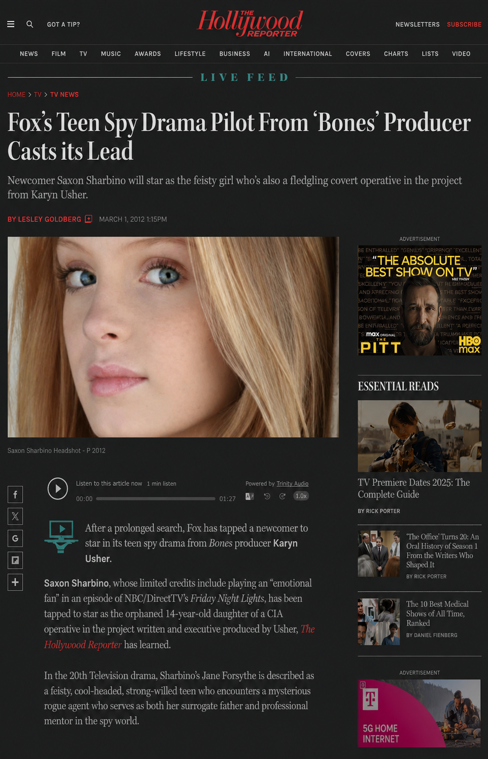 The Hollywood Reporter — Fox teen spy drama pilot casts Saxon Sharbino