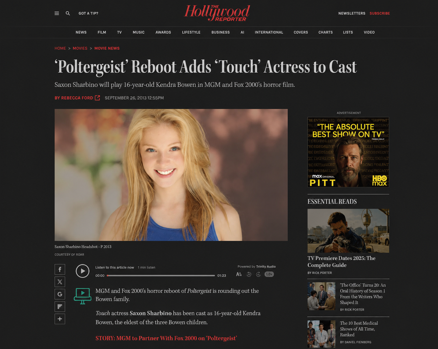 The Hollywood Reporter — Poltergeist reboot adds Saxon Sharbino